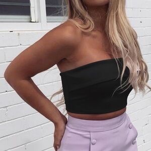 Meshki Astoria Black Strapless Crop Top - Size S